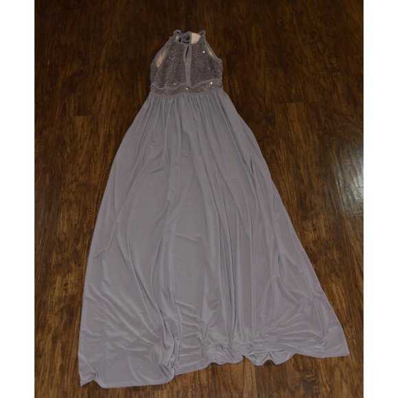 Morgan & Co. Womens Brown Lace Halter Maxi Evening Dress Sz 1/2 Prom Formal READ - Picture 1 of 7